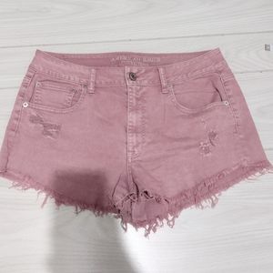 American Eagle Pink Denim Factory Distressed Cutoff Shorts Women Size 12.